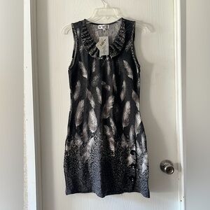 NWT Papillon Black and White Feather Mini Dress